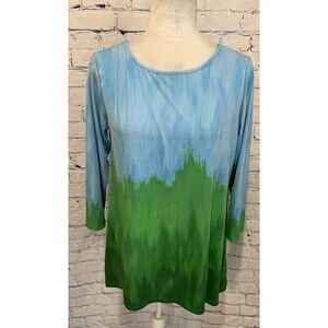 Linea by Louis Dell'Olio 3/4 Sleeve Hi-Low Hem Tunic Blue Green Small